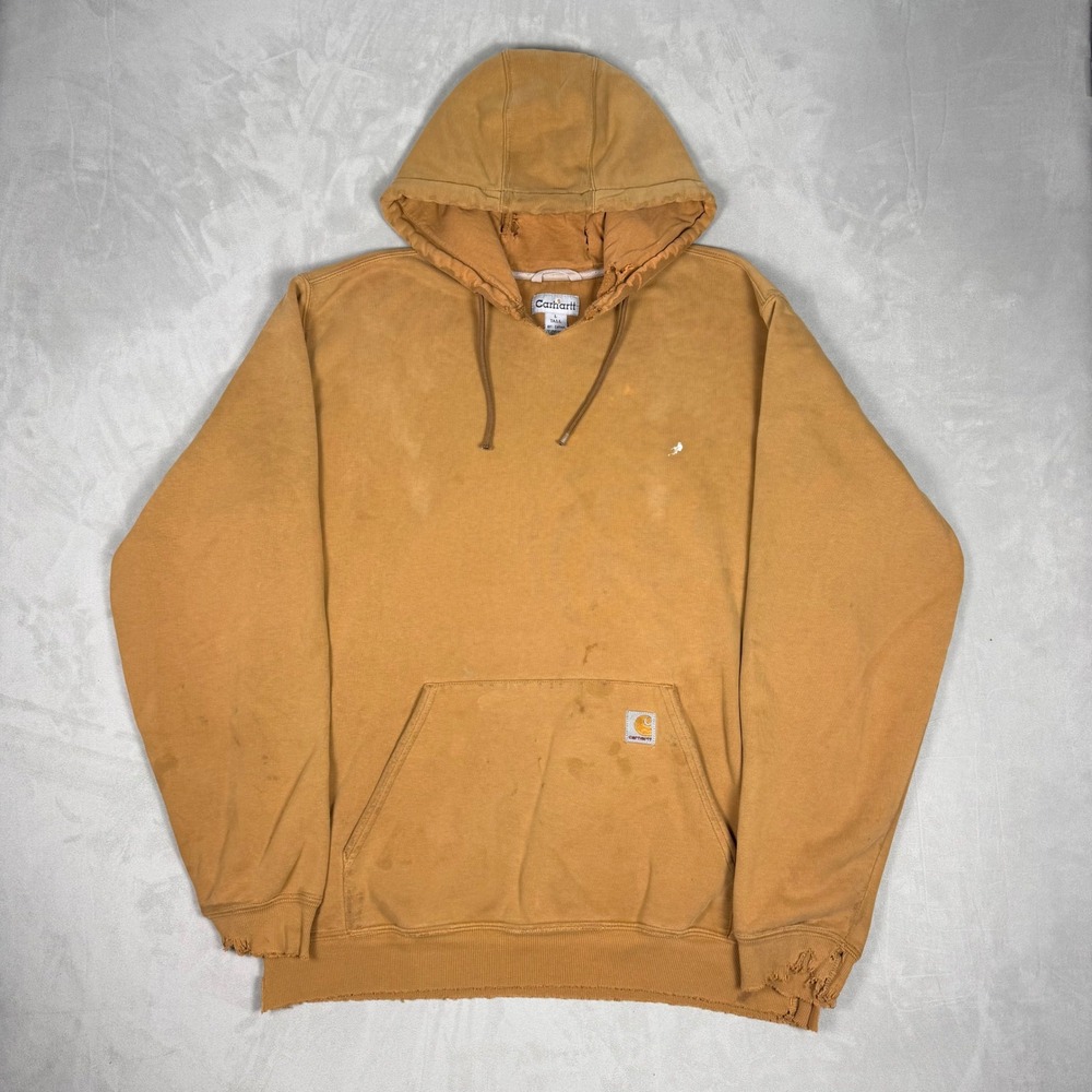 Y2K Mens Carhartt Distressed Midweight Hooded Sweatshirt Brown L Tall